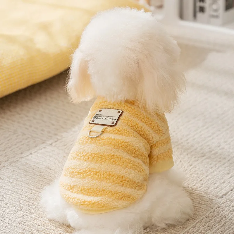 Yellow Striped Dog Hoodie Winter New Fashionable Pet Clothes Dog Pullover Teddy Bear Two Legged Clothing XS-XL