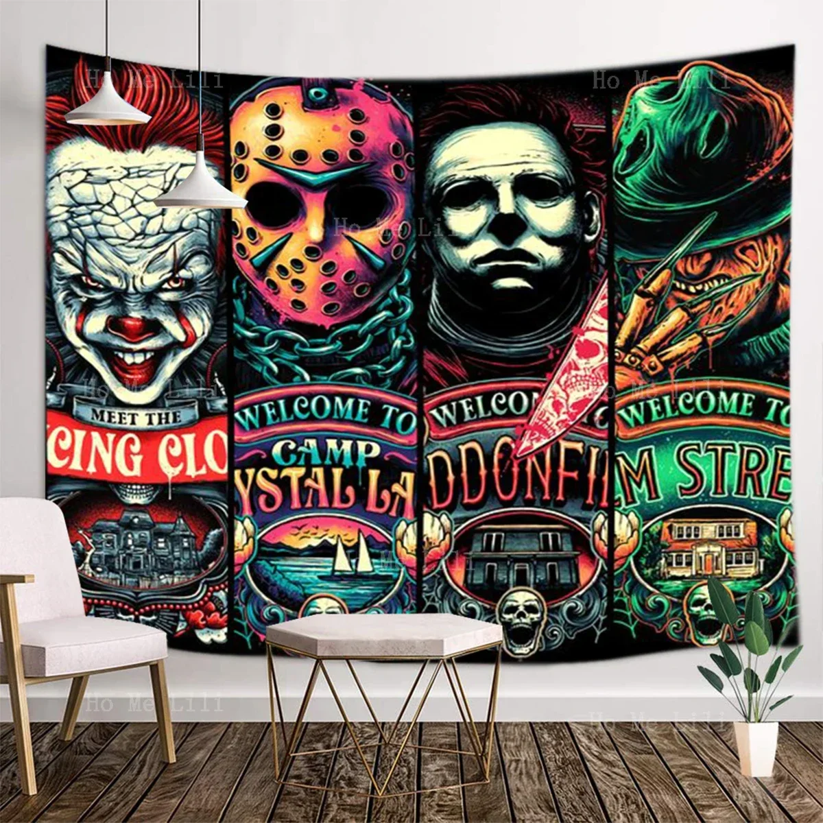 

Halloween Neon Horror Movie Character Killer Art Decorate Rooms With Tapestries