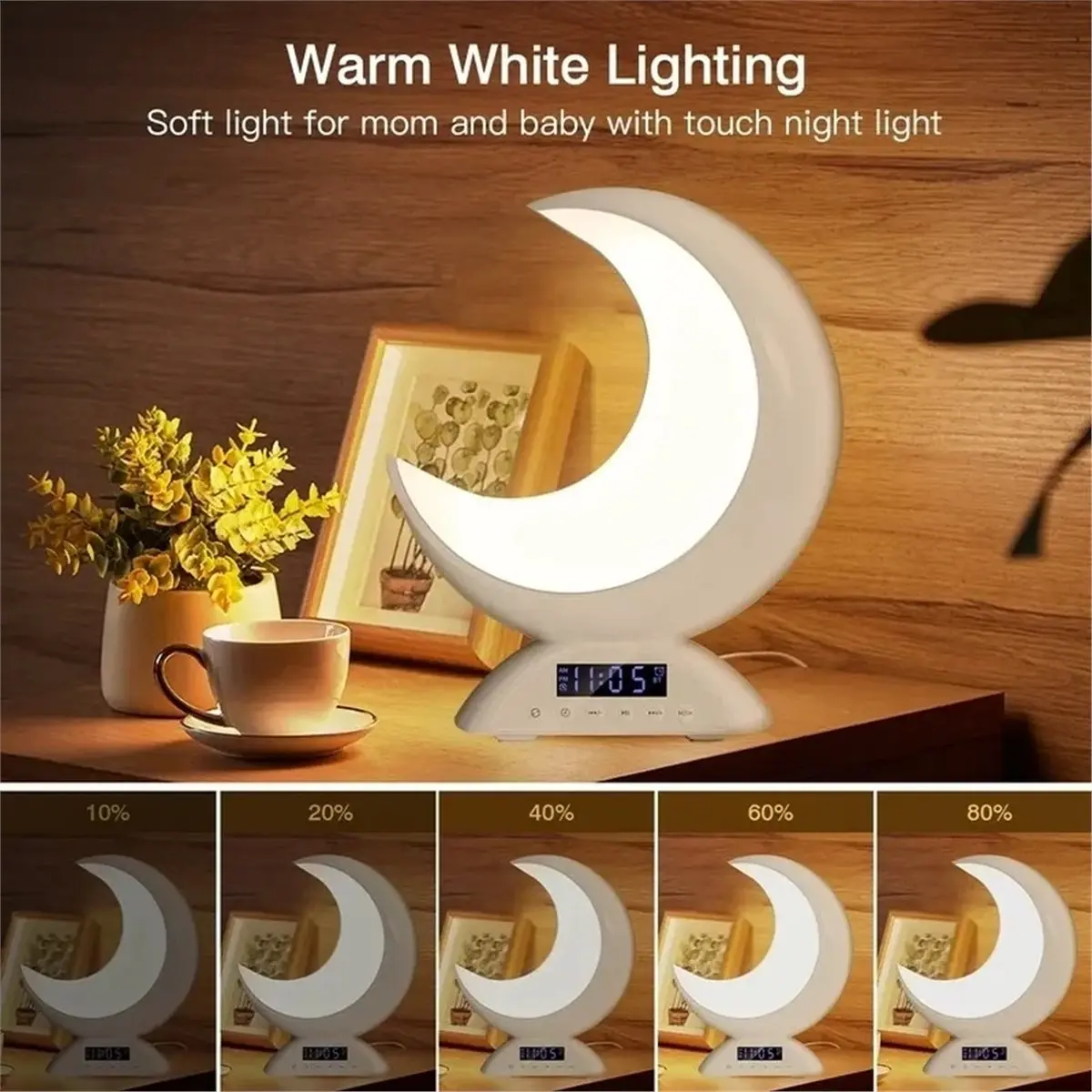 Moon Shaped Wire Bluetooth Touch Adjustable Bedroom Sound Ambient Romantic Lighting Alarm Clock Function