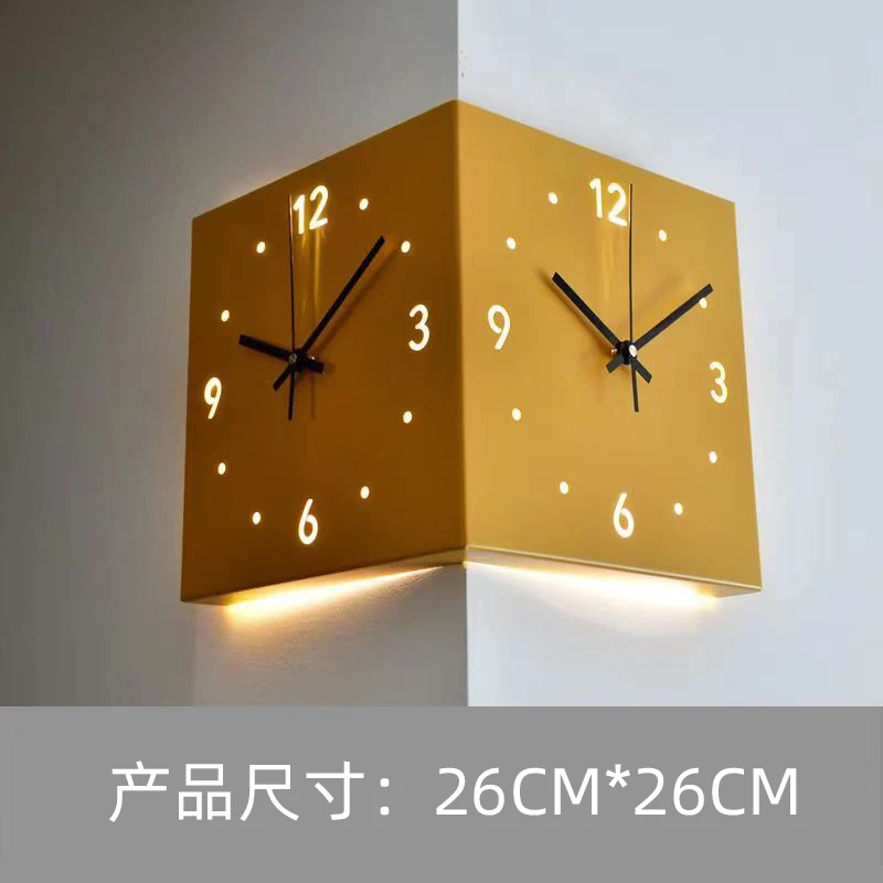 Home Living Room Decorations Double-sided Square Nordic Aesthetic Metal Wall Art Wall Clock Modern Luxury House Corner Design