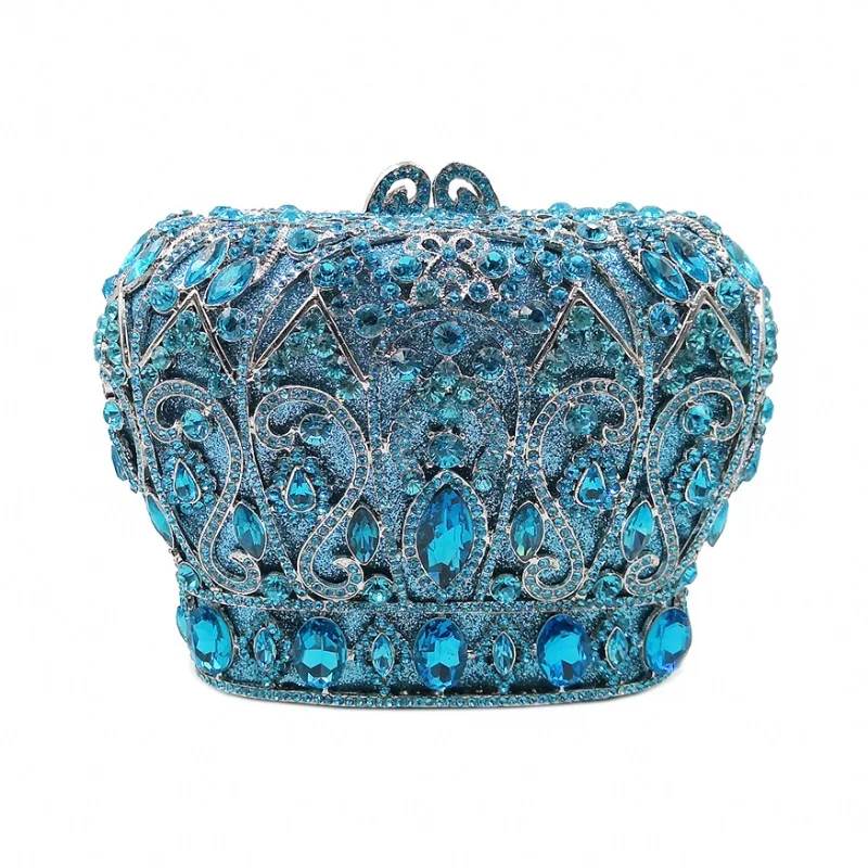 Women Embellished Rhinestone Evening Bag Crown-Shaped Crystal Clutch Purse Luxury Elegant Banquet Dress Handbag for Women