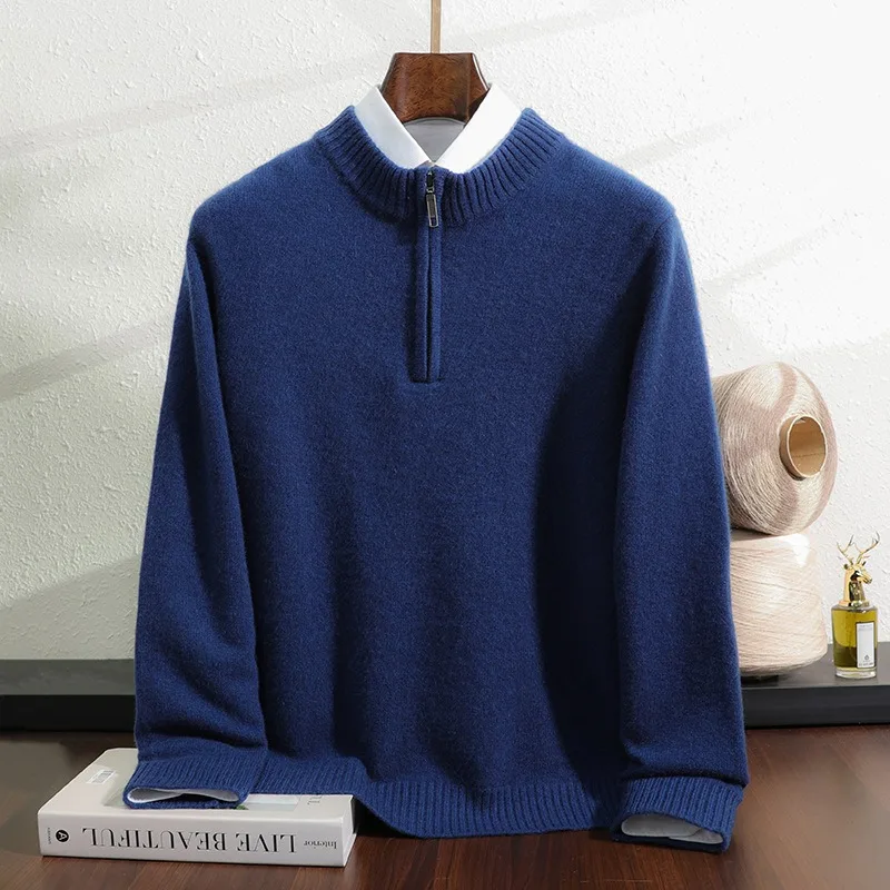الرجال سميكة الكشمير محبوك سترة الخريف الشتاء الدافئة الياقة المدورة سستة الصوف البلوز #3