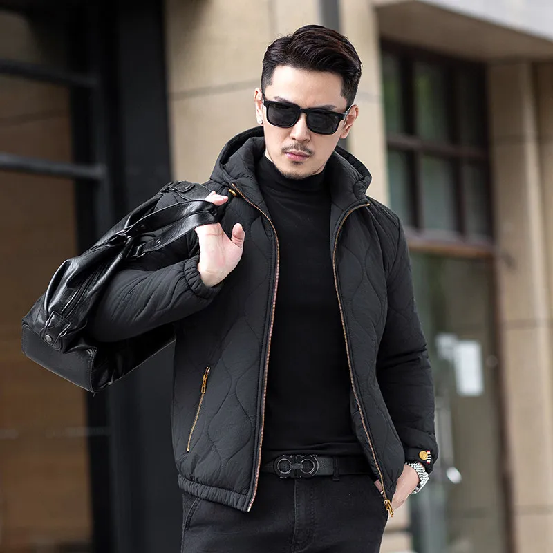 

Thiened Casual Hooded Men's Cotton Jaet Busin Daily Leisure Faionable Slim Fit Warm Outerwear Polyester Fiber Fill
