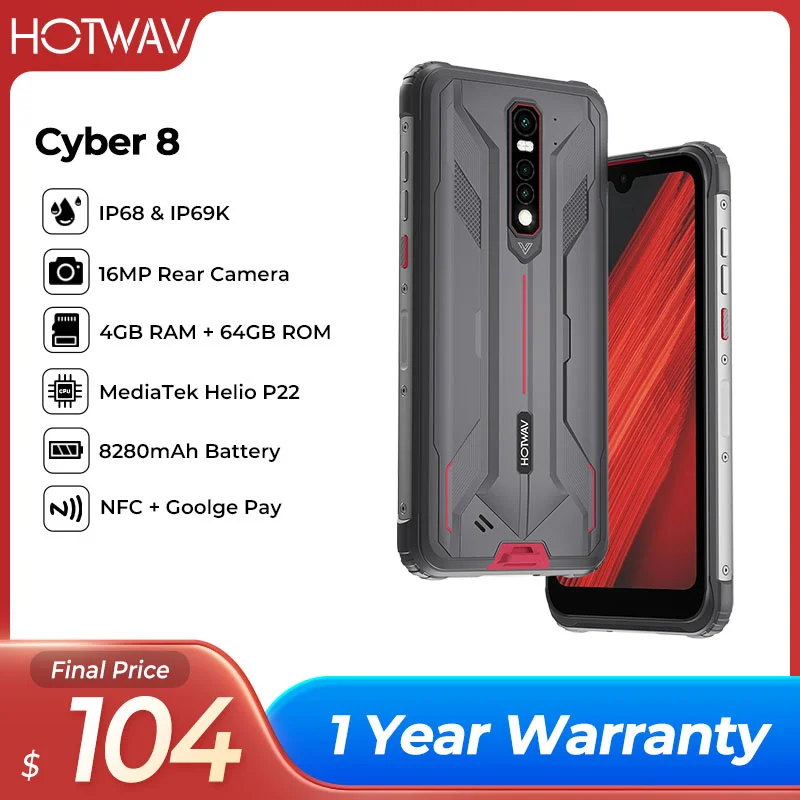 HOTWAV CYBER 8 Rugged Smartphones 4GB 64GB Waterproof 8280mAh Battery 16MP Rear Camera 6.3 Inch HD NFC Android 11 Telephone