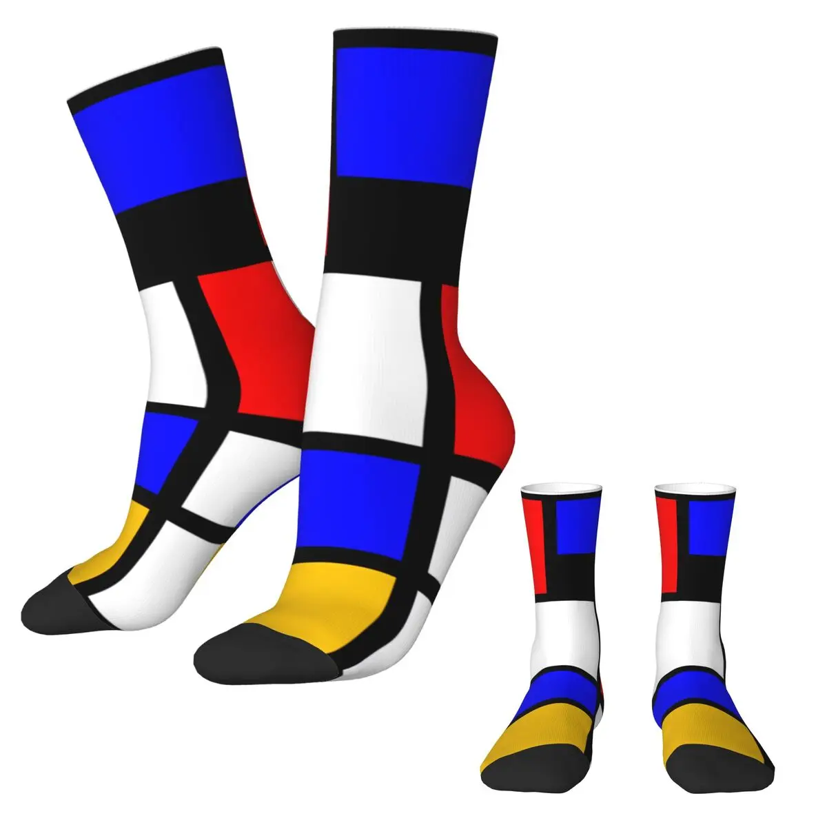 

Multi Geometric Print Socks Art Mondrian Style Funny Stockings Winter Non Slip Ladies Socks Soft Breathable Running Sports Socks
