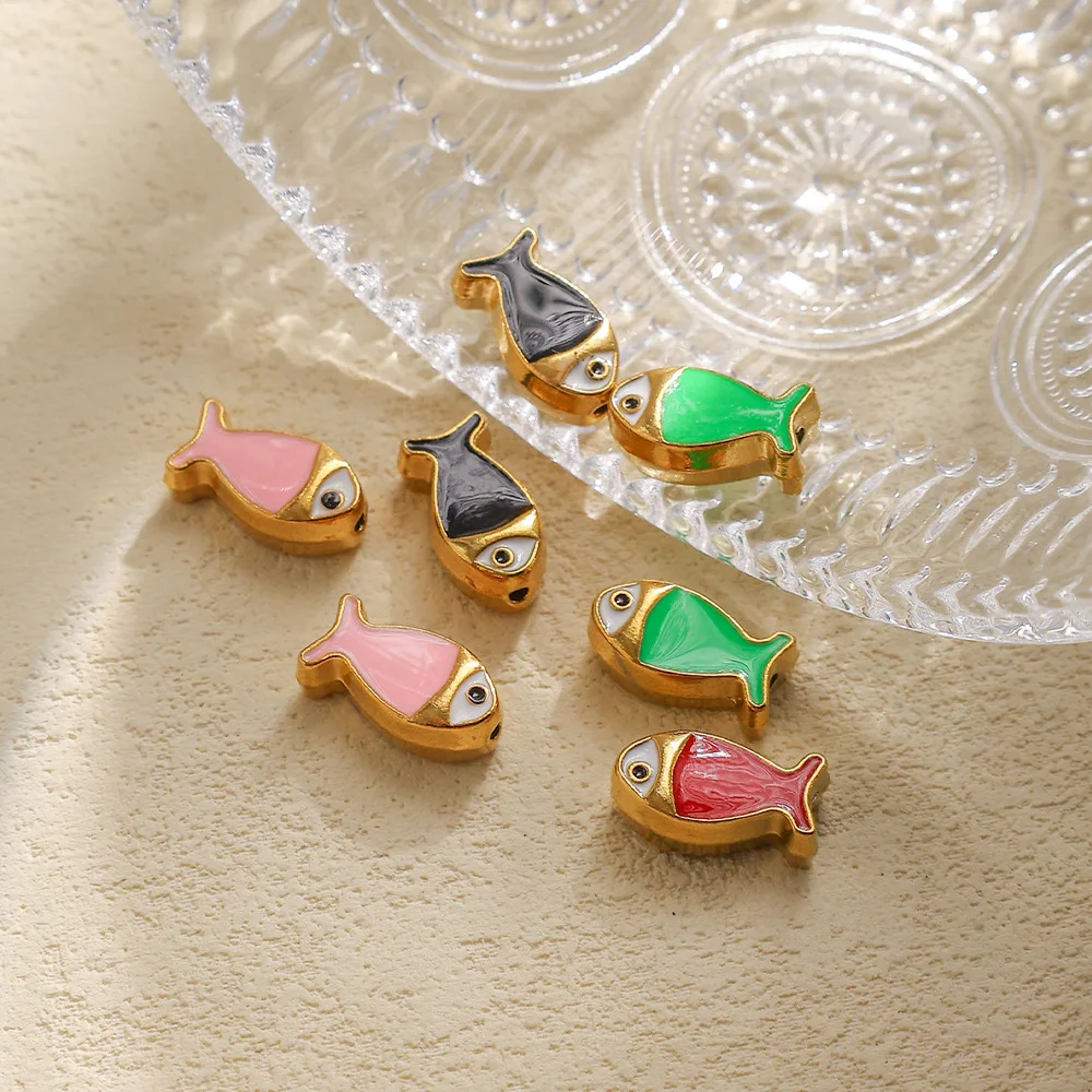 

5 шт., разноцветные свободные бусины в форме рыбы, ожерелье из нержавеющей стали, серьги, браслет, подвески, аксессуары для изготовления ювелирных изделий своими руками