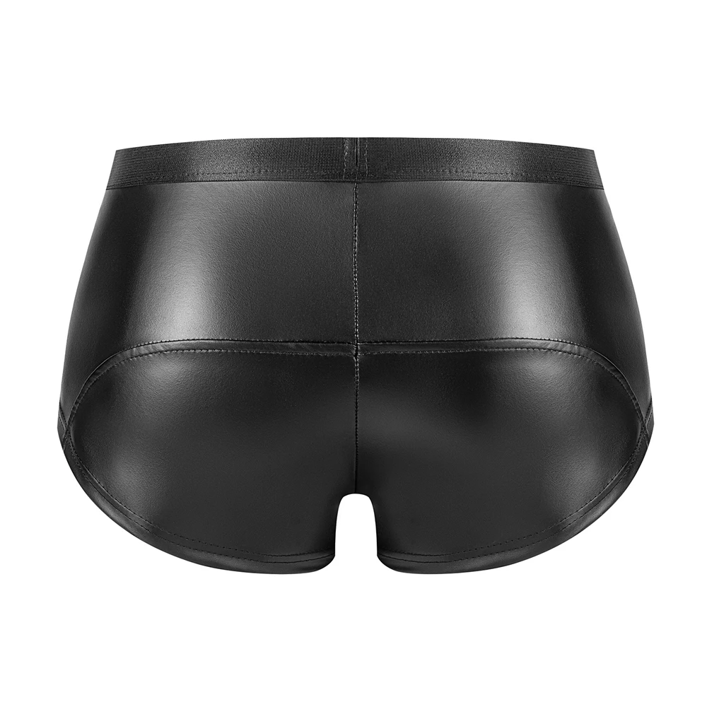 

Men's Expansion Bag Black Underwear Smooth PVC Leather Underwear Double Zipper Boxer Shorts Low Waist Erotic Shorts Underwear