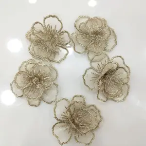 , İşlemeli Organze Dantel Aplike, 3D Çiçek, Altın, gümüş, Fildişi Örgü, Lüks, Glitter, DIY Kumaş, Trim, Ücretsiz Kargo alın, 4 cm, Lot başına 10 Adet Kumaş için en iyi 10 satış, paete dourado-no. 10