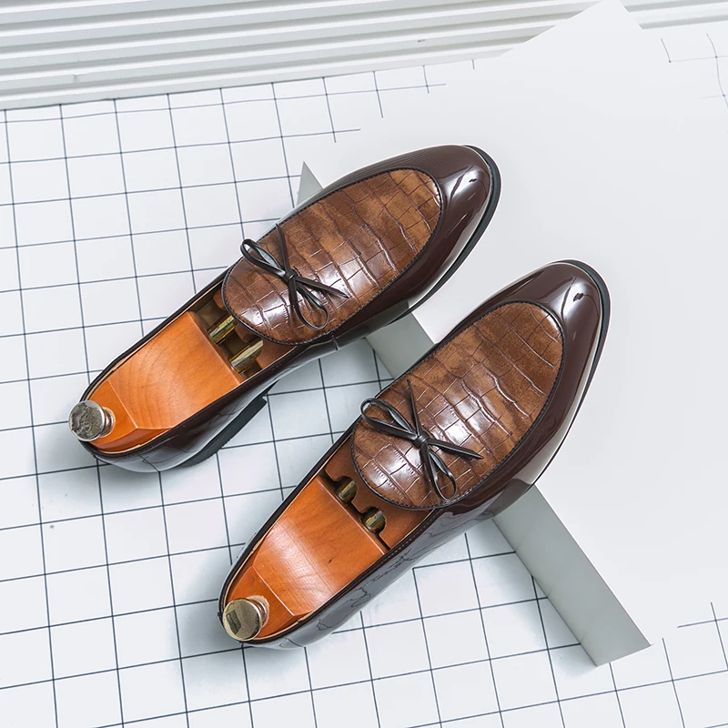 

Loafers Shoes Men Black Brown PU Bow Office Men Formal Shoes Business Groom Wedding Shoes