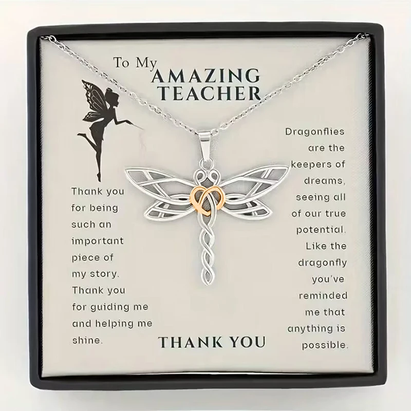 Fashion To My Amazing Teacher Dragonfly Pendant Necklace With Card Graudation Gifts For Teachers