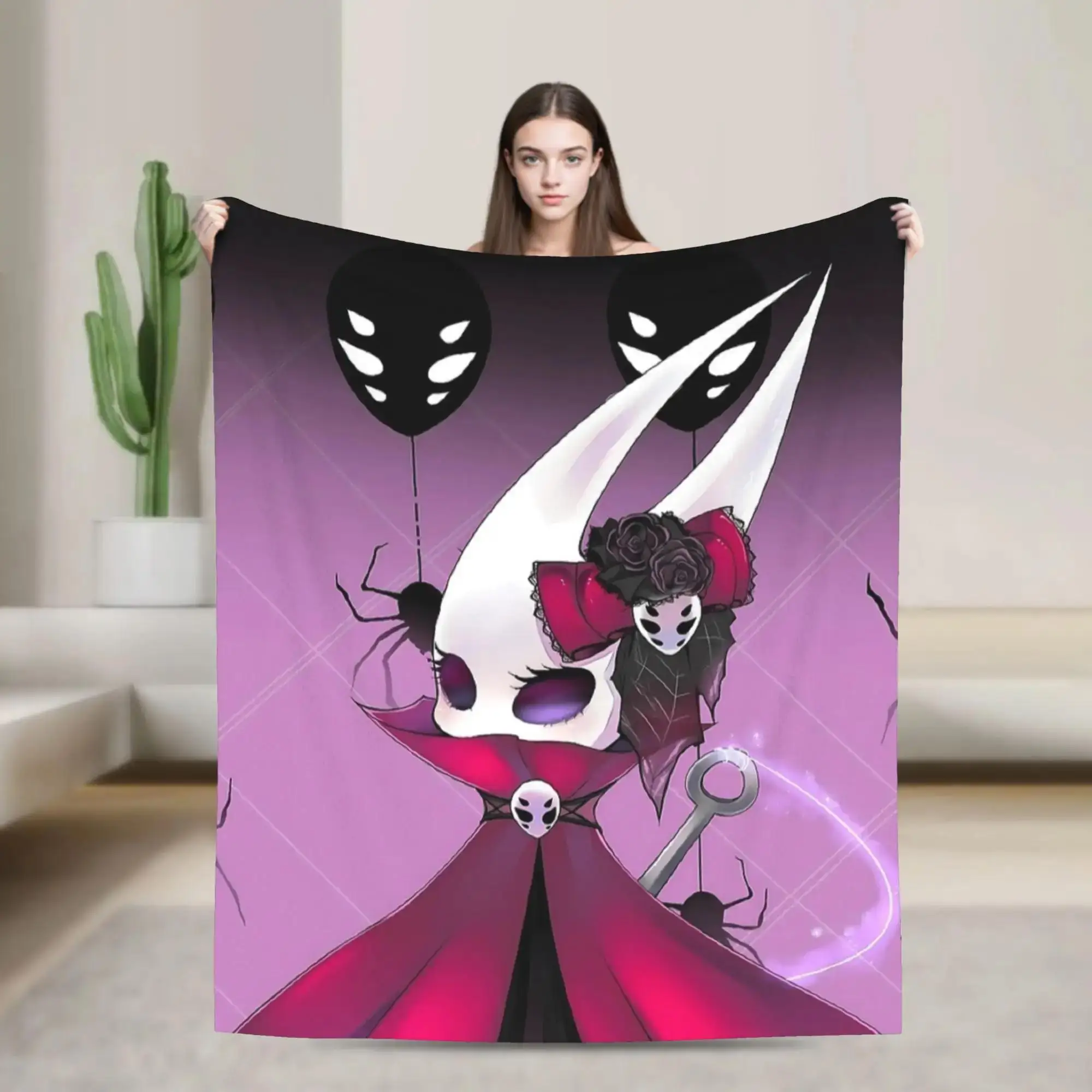

Soft Flannel Blanket Inspired by Hollow Knight Game Hornet Spiders Design Decorative Bedspread for Sofa Bed Outdoor Use