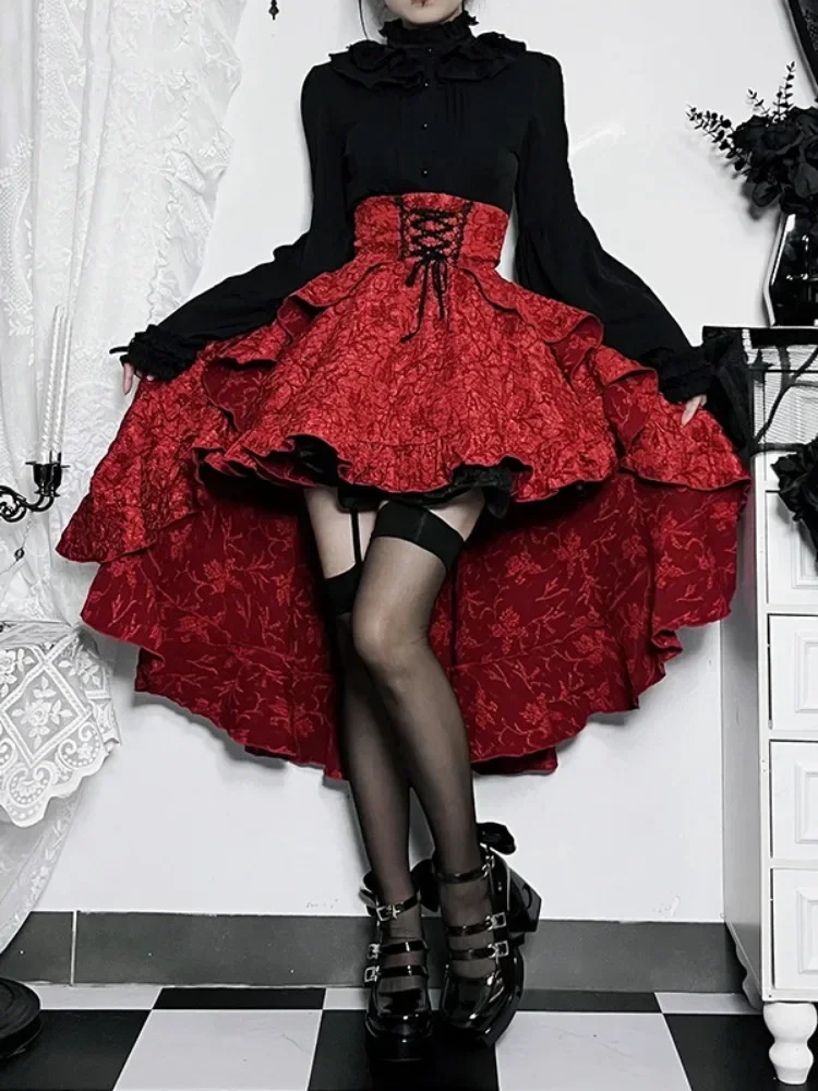 

Y2k Эстетическая уличная юбка с высокой талией Нерегулярное бальное платье с готическим принтом Faldas Бандажные женские юбки в стиле Харадзюку с рюшами в стиле гранж