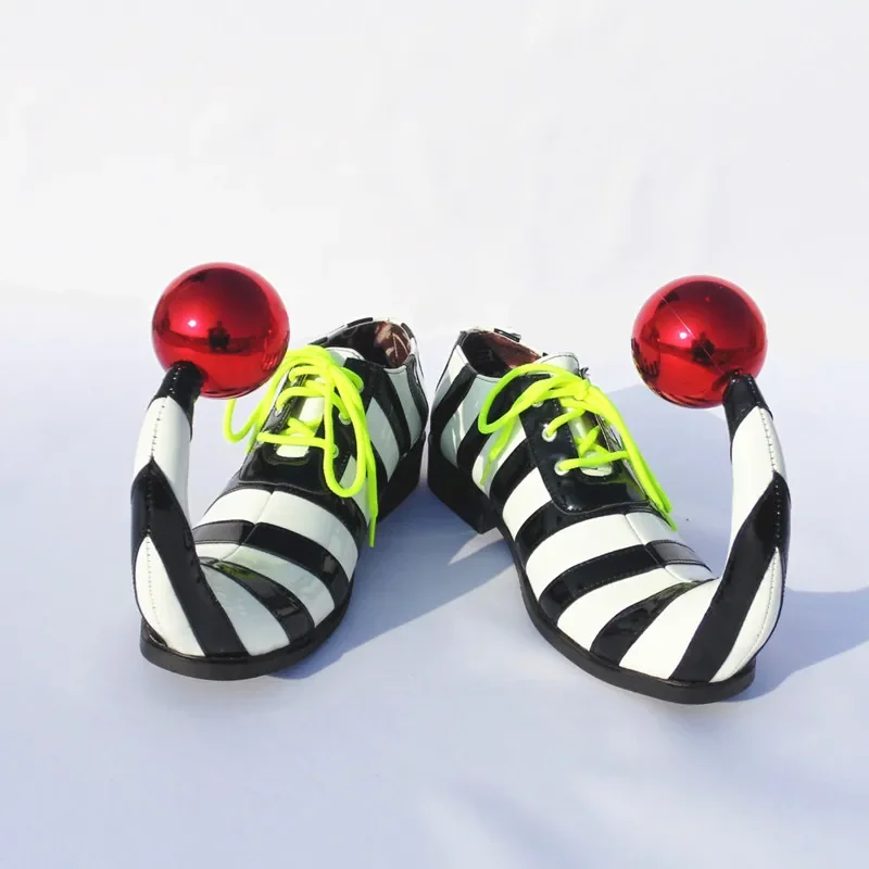 Customized Stripe Clown shoes For Adults Sharp Point Cute Circus Club Performance WIth Ball Halloween Funny Joker Cosplay