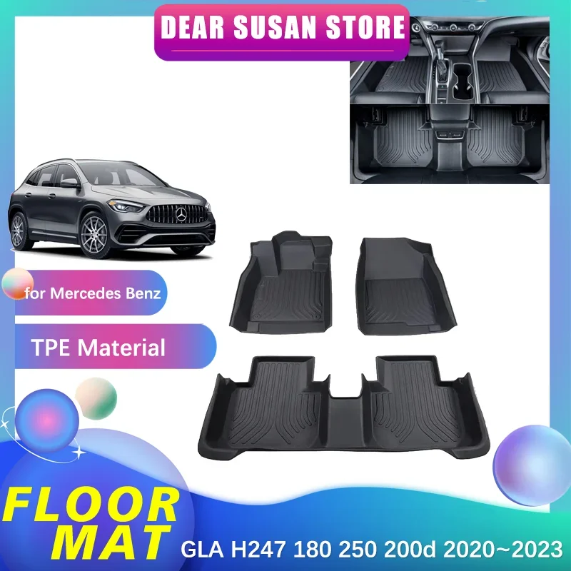 Special Floor Pad for Mercedes Benz GLA H247 180 250 200d 2020~2023 TPE Waterproof Full Cover Space Ttrunk Mat Rug Accessories