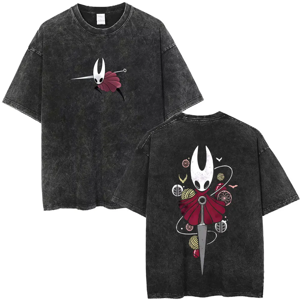 Washed Vintage Game Hollow Knight Graphic T-shirt Men Fashion Casual Oversized Short Sleeve T-shirts Unisex 100% Cotton T Shirts