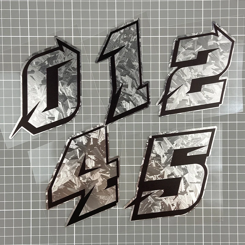 1PC Silver Carbon Fiber Vinyl Number Motorcycle Sticker Waterproof DlY Helemt Front Windshield Fuel Tank Scooter Vinyl Decal