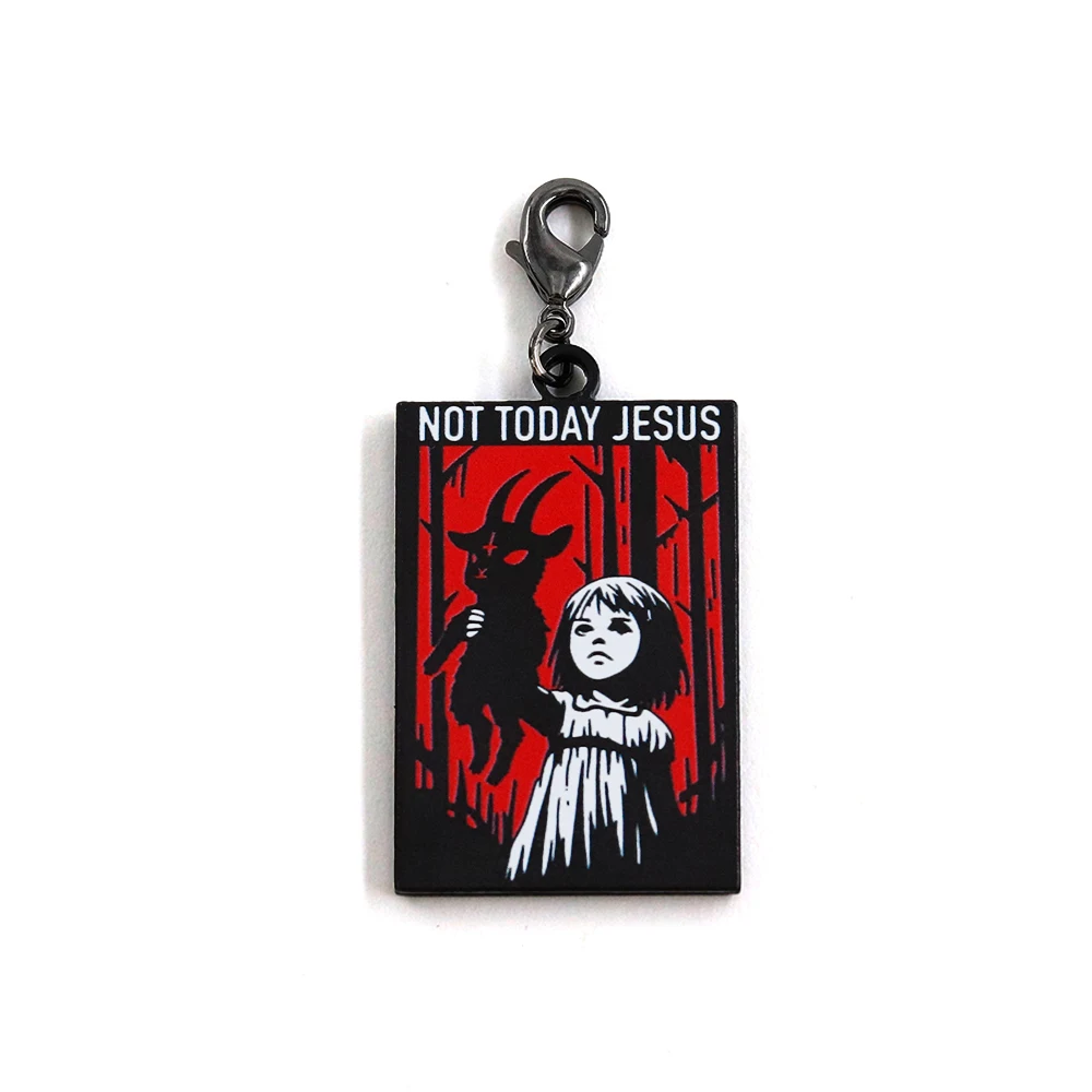 Nicht Heute Jesus Atheismus Satan Metall-Schlüsselanhänger Gruseliger Ziegenmädchen-Schlüsselring Sarkastischer Anhänger Atheistischer Humor Anti-Religiös Halloween G – Detail 14