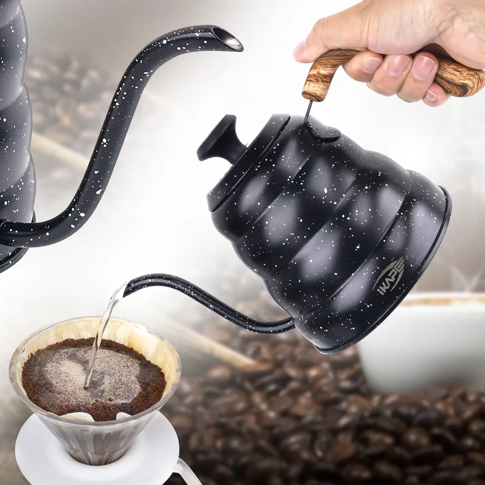 

IKAPE Espresso Pour Over Coffee Kettle, Gooseneck Tea Kettle, Premium Stainless Steel Kettle Body，40 oz with Thermometer