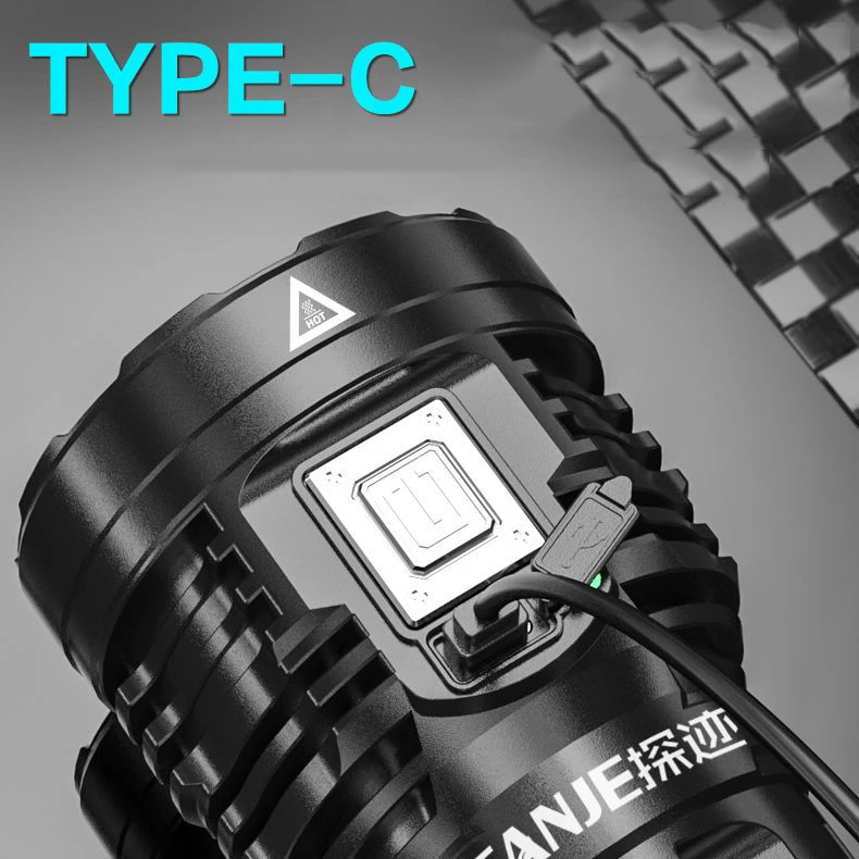 Powerful LED Flashlights Outdoor Waterproof Torch 8 Core LED Flashlamp with Side Light USB Rechargeable Lantern Built-in Battery