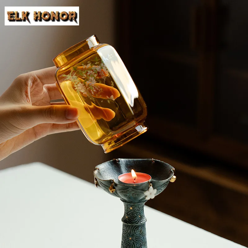 Auspicious Clouds Pattern Wisteria Flower Glass Ming And Qing Candle Holder Ancient Scented Aromatic Candles Candle Lights Gift