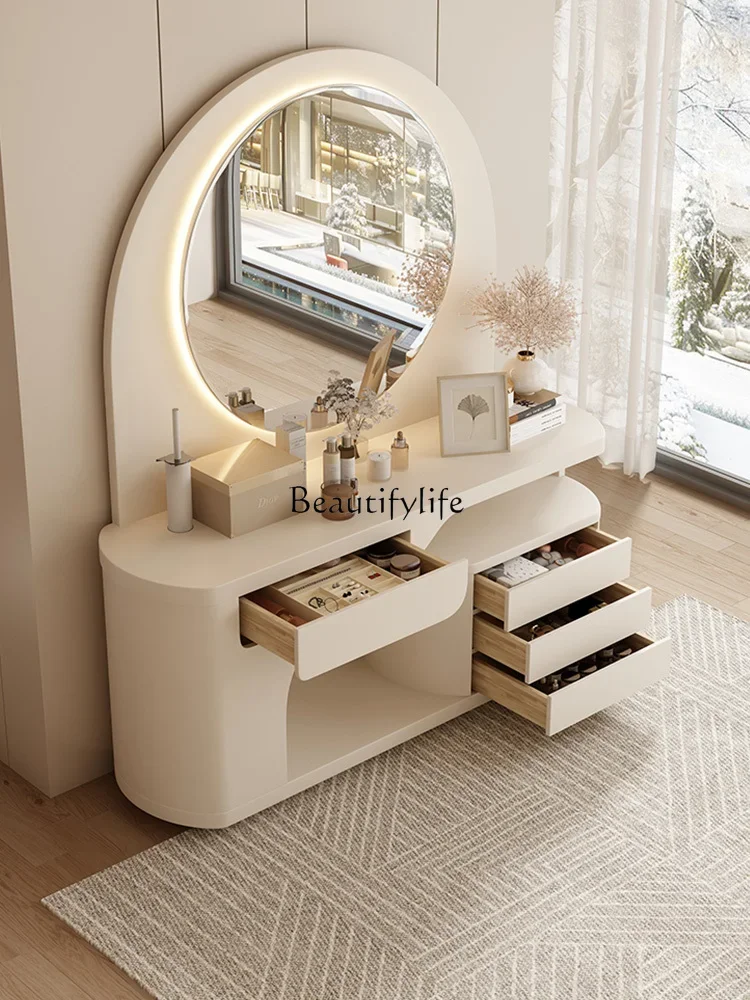 

yj9 Dresser, makeup table, bedroom, simple modern bedside table, integrated storage 2024 new light luxury cream style