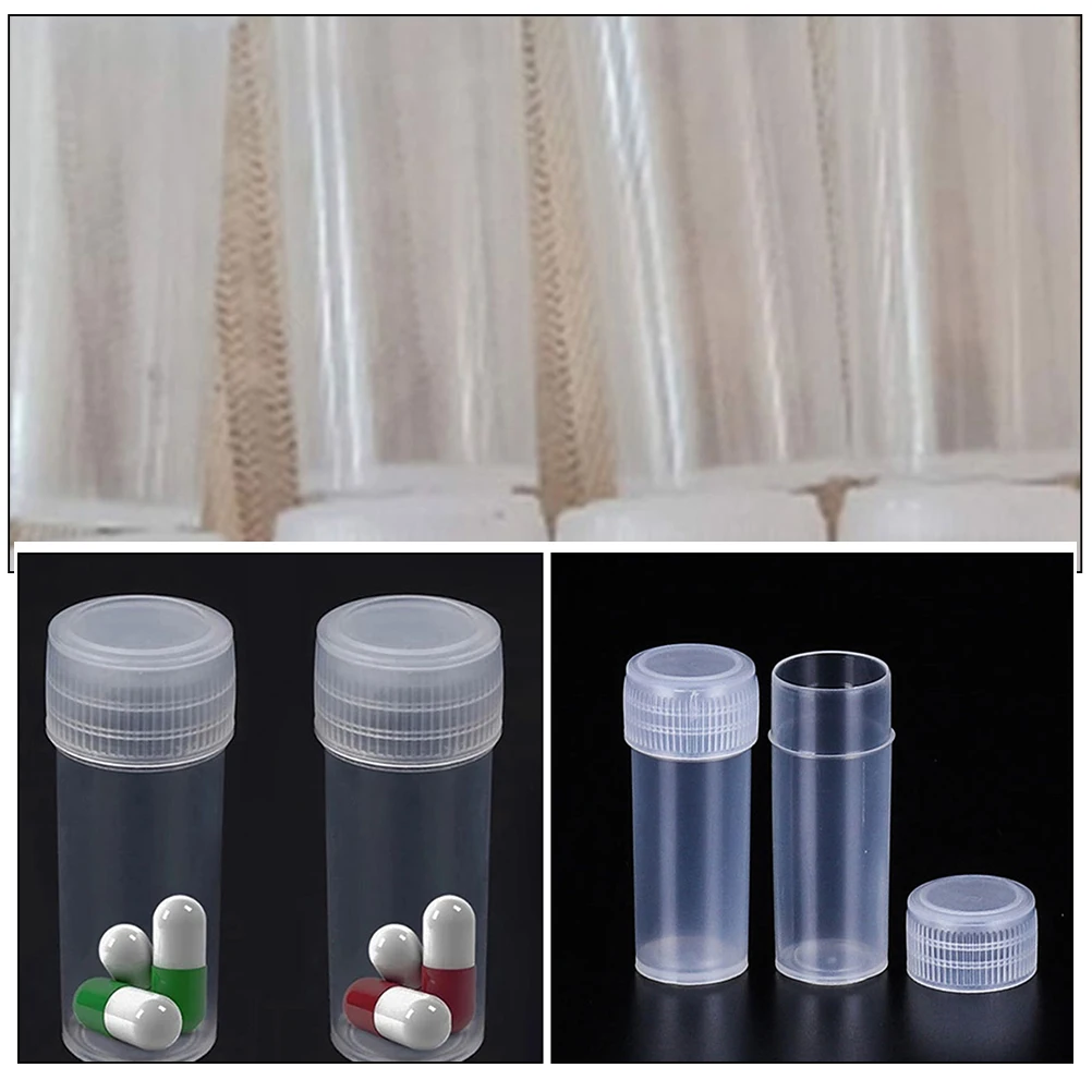 

100pcs Lab Test Tubes Plastic Sample Bottles 5Ml Sealing Empty Carrying Bottle Travel Small Powder Organizer Refillable Storage