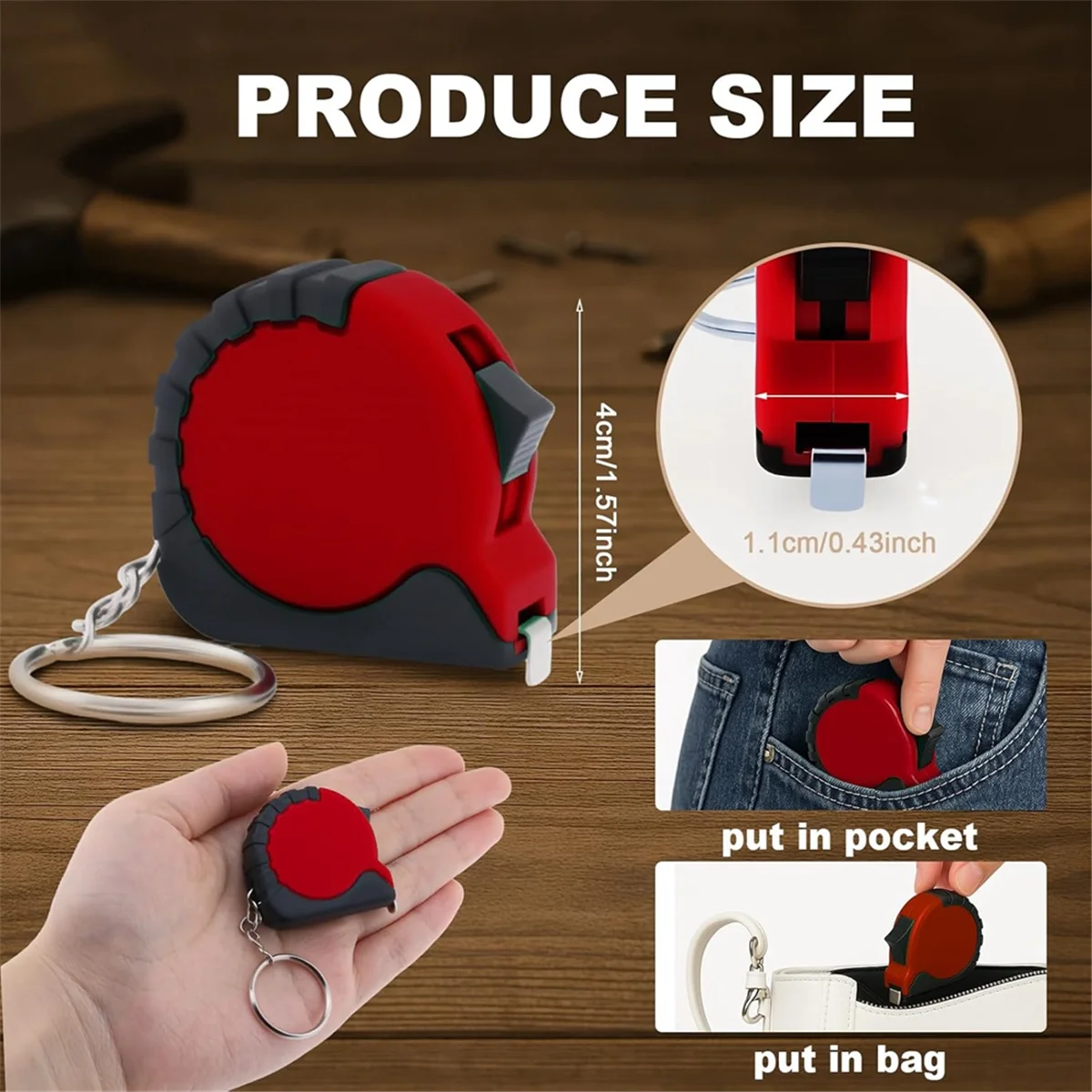 ABNJ Mini Tape Measure Keychain Set, 3 Ft Retractable, 24 Pieces, Pocket Size with Lock Red