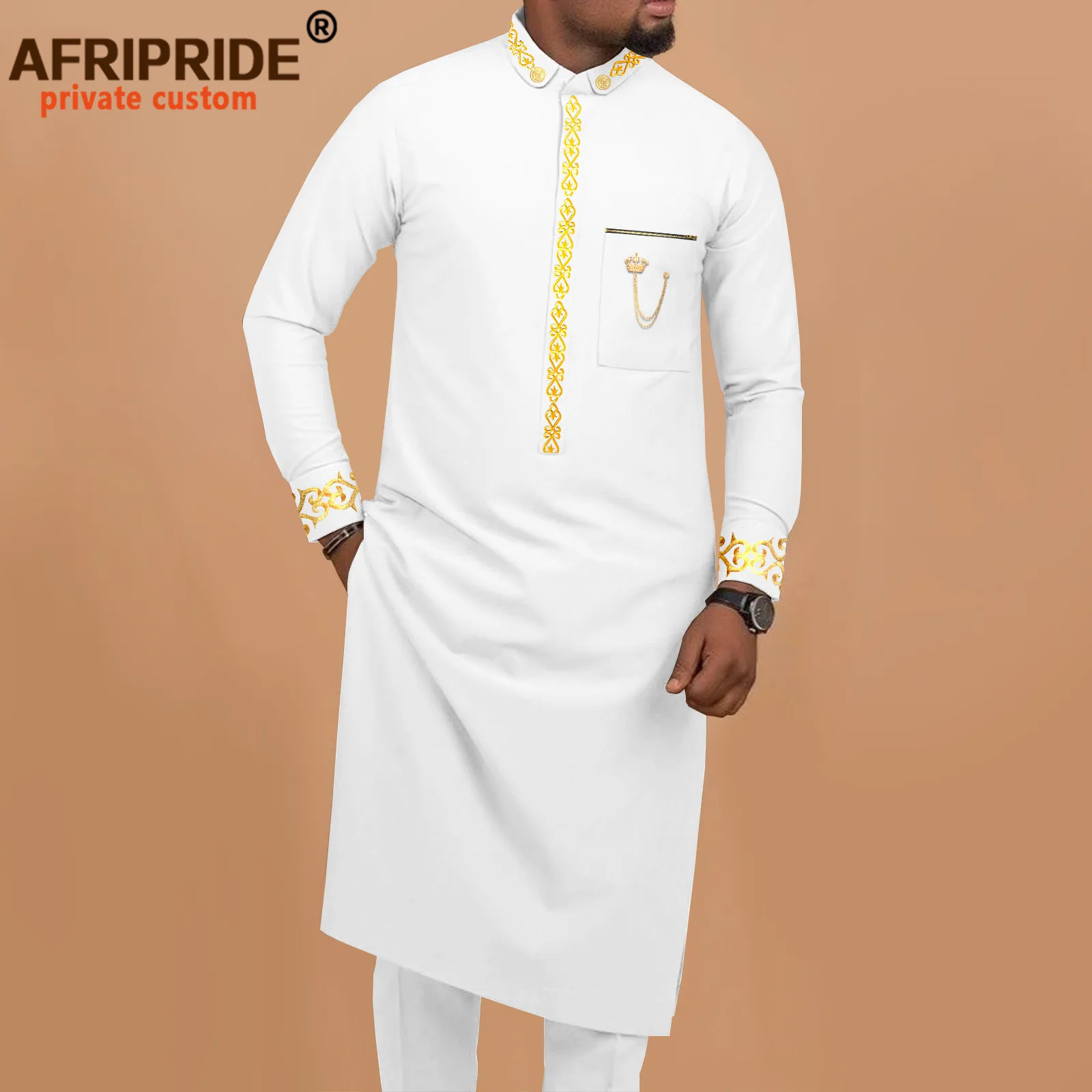 

African Clothing for Men Chains Embroidery Shirts and Pants 2 Piece Set Dashiki Clothes Plus Size Kaftan Wedding Robes A2216029