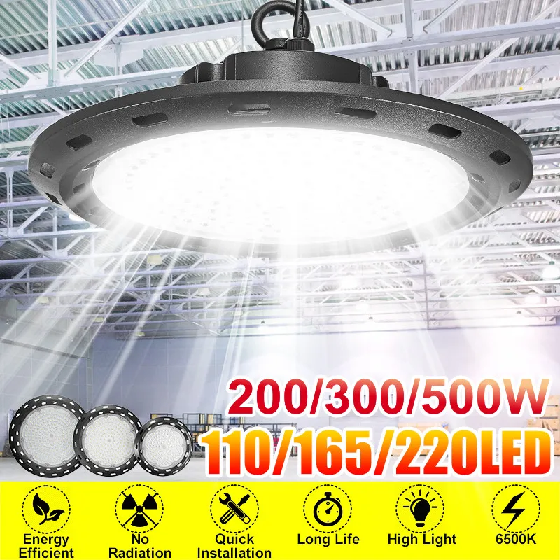 

6500K 200/300/500W 220V LED Garage Light UFO Industrial Lighting Warehouse Led High Bay Ceiling Light For Home Workshop Lamp