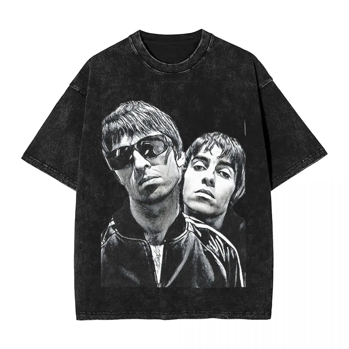 O-Oasis Washed T-Shirt Mens Liam Musician Gallagher Retro Cotton T Shirts Beach Crewneck Leisure Tee Shirt Design Big Size Tops