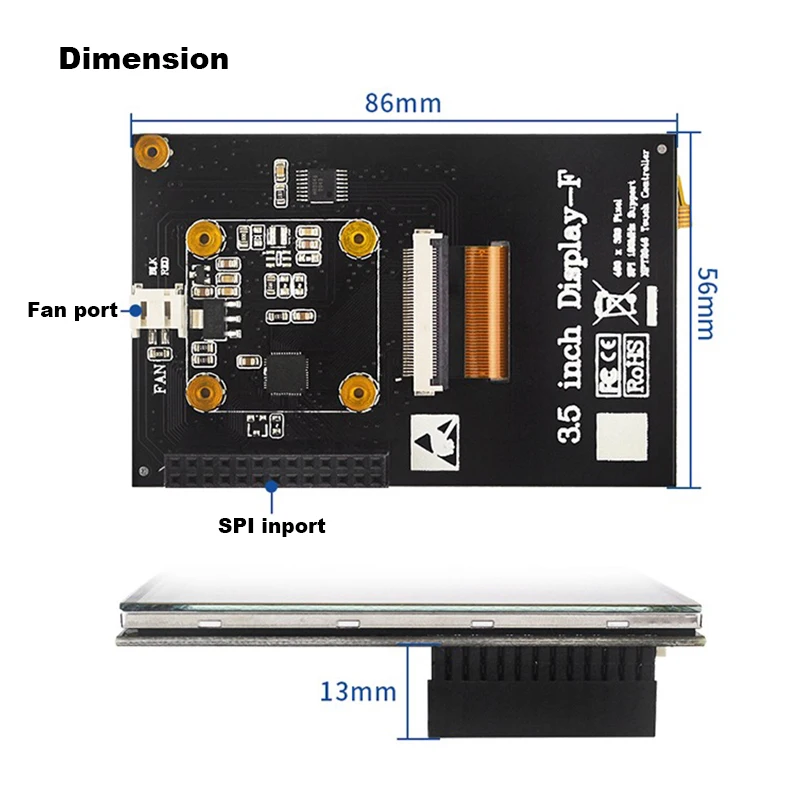 شاشة تعمل باللمس LCD مع غطاء مروحة تبريد ، توت العليق Pi 3B 3B + ، شاشة عرض x 47 TFT ،