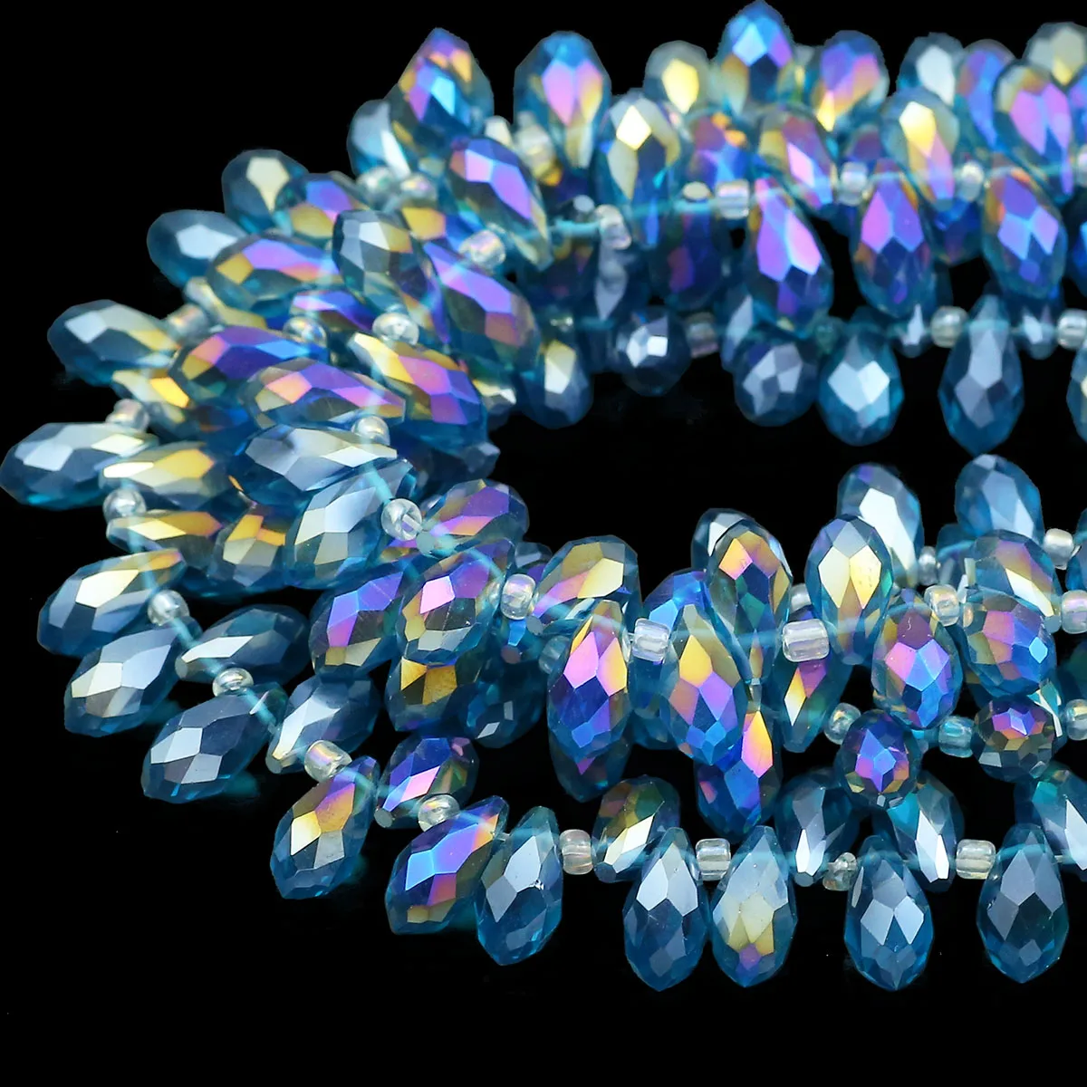 Österreichischer Wassertropfen Pfauenblaues Seitenloch Kristallglas Spacer Perlen 30–50 Stück 5/6/8 mm für Schmuckherstellung Armbänder Halskette DIY