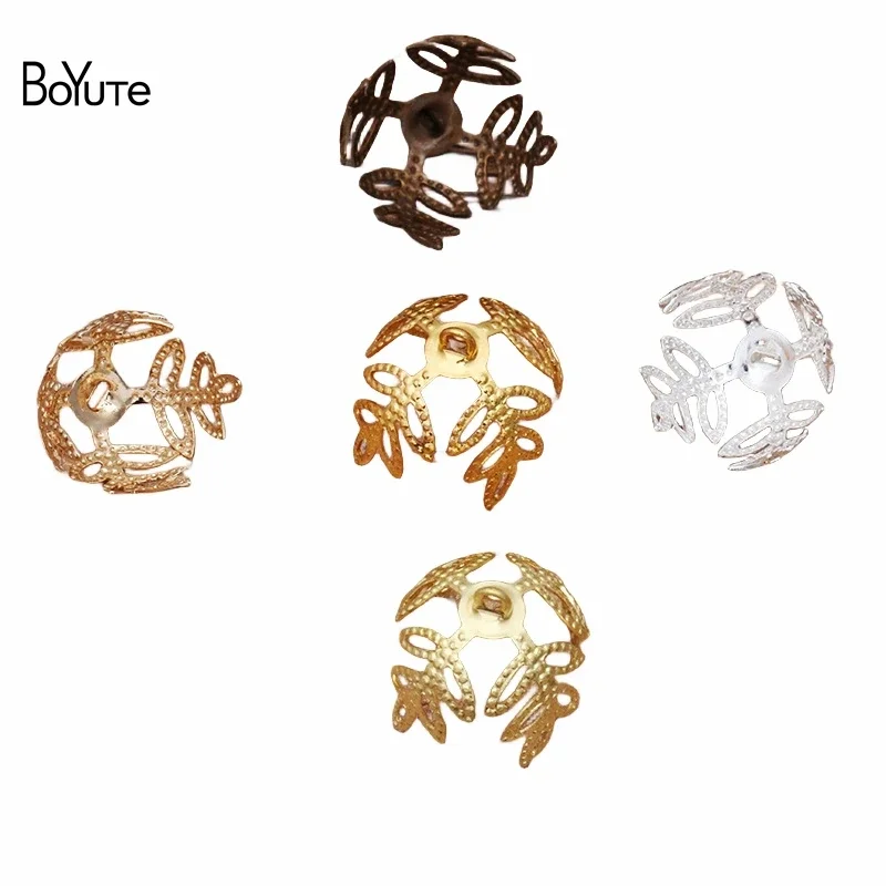 

BoYuTe Wholesale (100 Pieces/Lot) Metal Brass Stamping 16MM Flower Bead Caps with Loop Diy Hand Made Jewelry Accessories