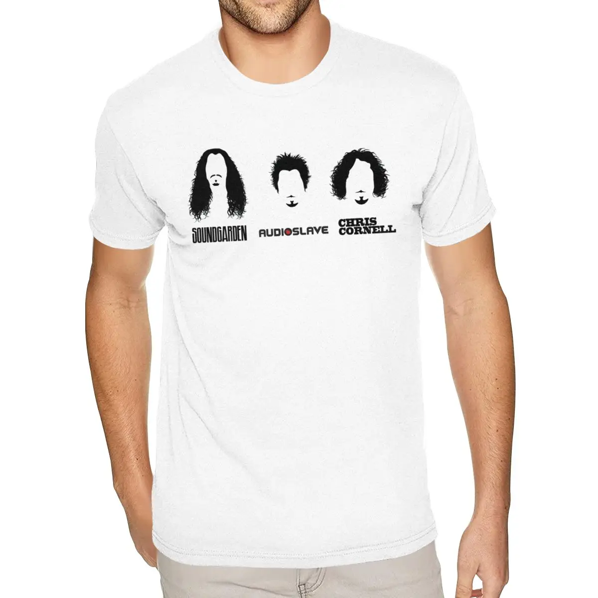 

Cute Soundgarden Audioslave Chris Cornell Shirt Men's XXXL Short Sleeve Soft Cotton White Crew T-Shirt