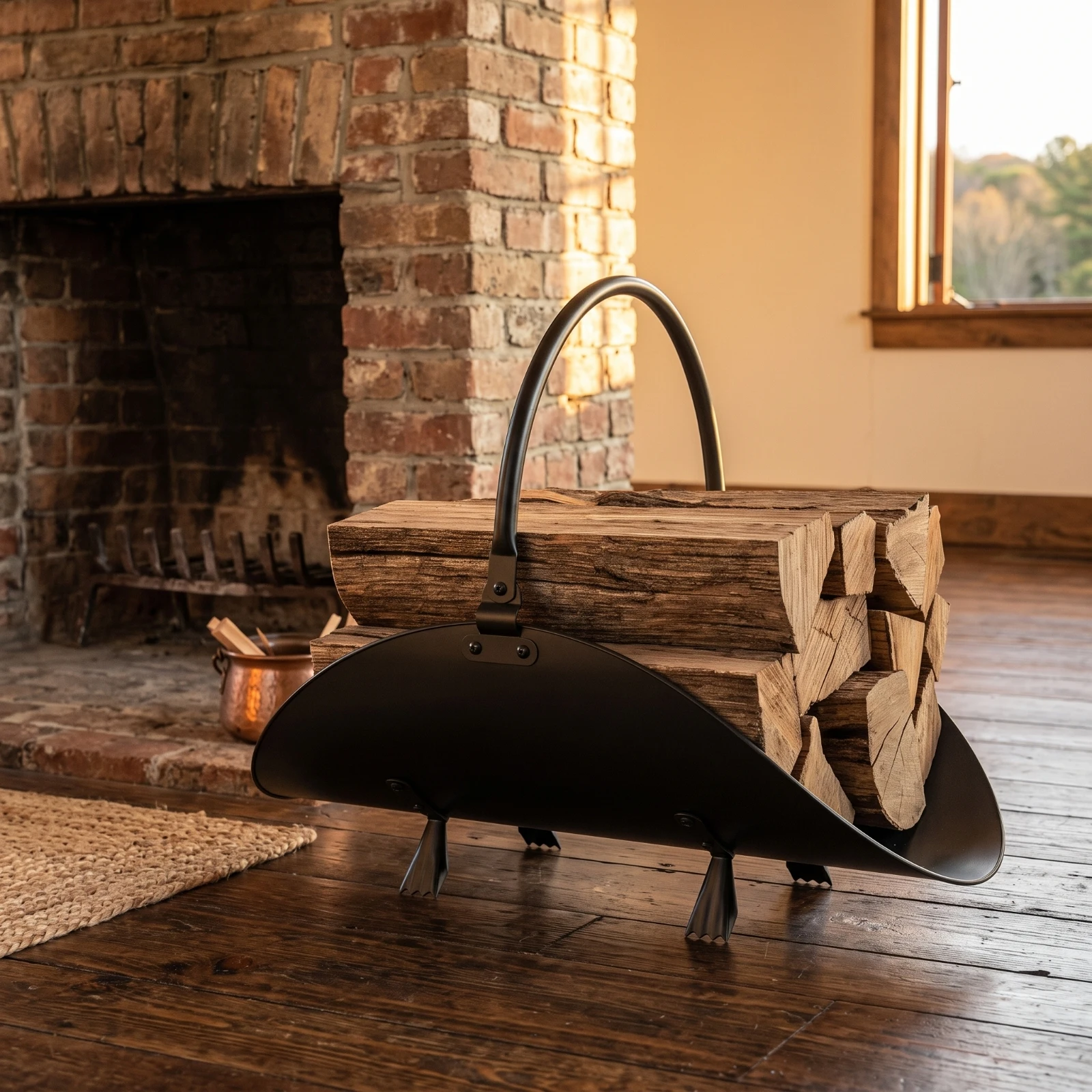 Firewood Rack with Handle Sturdy Log Cradle with Handle Fireplace Log Holder Compact Firewood Rack with Handles Rust-Resistant