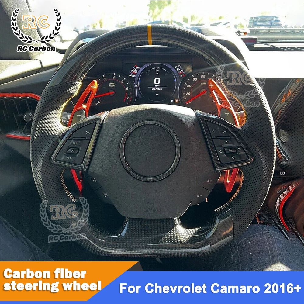 

Real Carbon Fiber Perforated Leather Steering Wheel For Chevrolet Camaro 2016-2022 SS Sport Racing Wheel Red