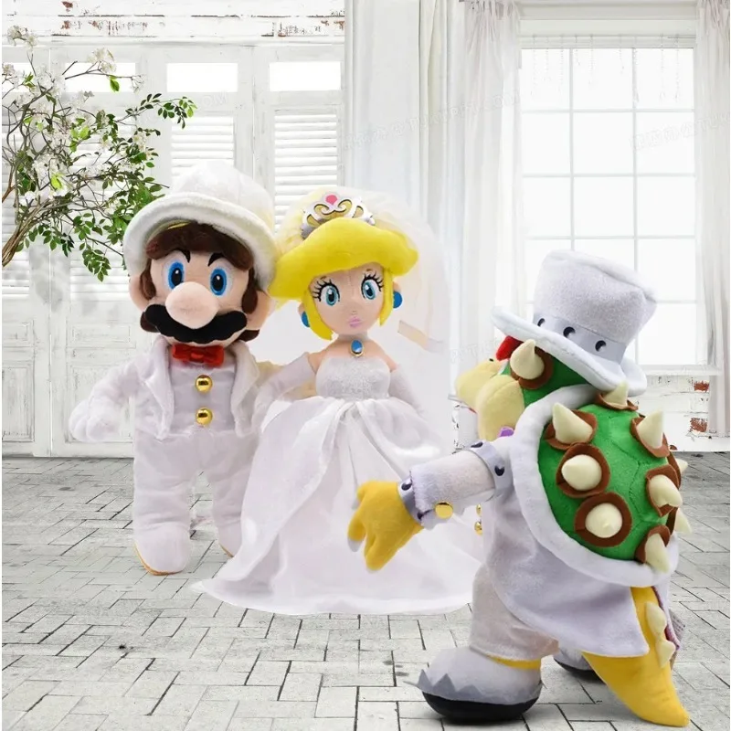Anime Marios Green Dinosaur Peripheral Plushed Toy Bowser Peach Princess Wedding Dress Cute Cartoon Birthday Gift Toys
