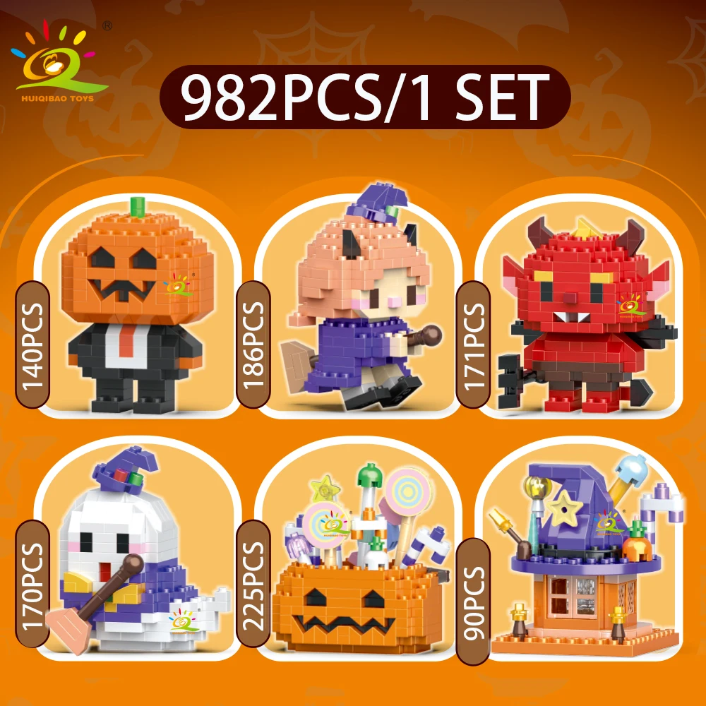 HUIQIBAO 2026 Halloween Mini-Kürbis Schwarze Katze Bausteine Hexen-Set Geburtstagsdekoration Feiertagsgeschenk Spielzeug für Erwachsene – Detail 5