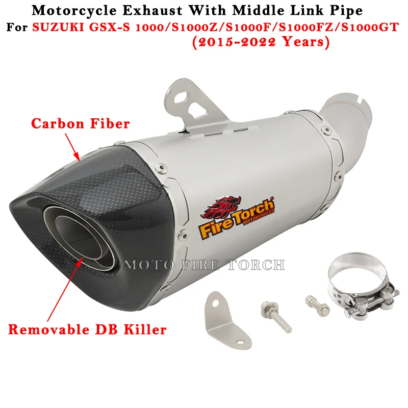 For SUZUKI GSX S 1000  S1000F GSX-S1000 F 2015 - 2020 Moto Exhaust Escape Modified Carbon Fiber Muffler Middle Pipe DB kIller