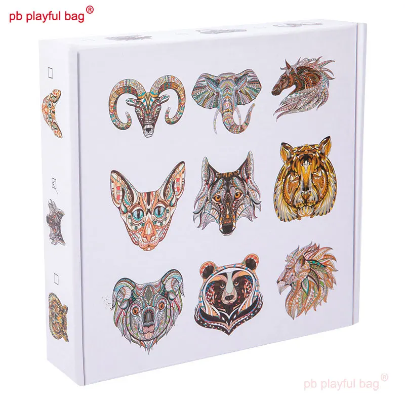 

PB Playful Bag Carton packaging Children's irregular decompression Adult handmade wooden animal puzzle Creative toys gift UG214