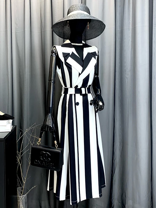 

Элегантное белое платье миди с контрастными вставками, универсальное повседневное платье с принтом из полиэстера для весны и осени, стройнящее фигуру