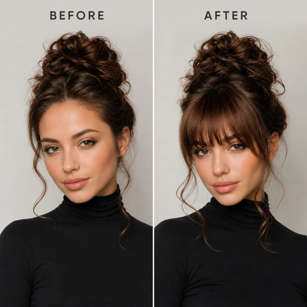 Clip in 100% Human Hair Natural Black Straight Bangs Upgraded 3D Air Wispy Fringe with Sideburns for Women Daily Wear Hair Exten