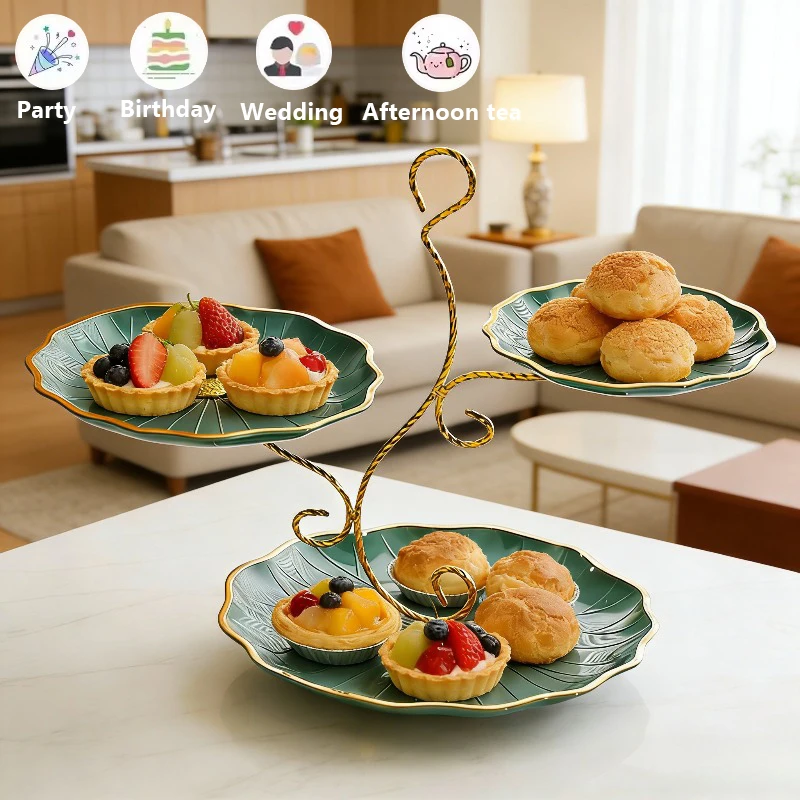 

Fruit Tray Living Room Light Luxury Three-layer Candy Tray Nut Snacks Dried Fruit Storage Tray Silver Edged Plastic Fruit Plate