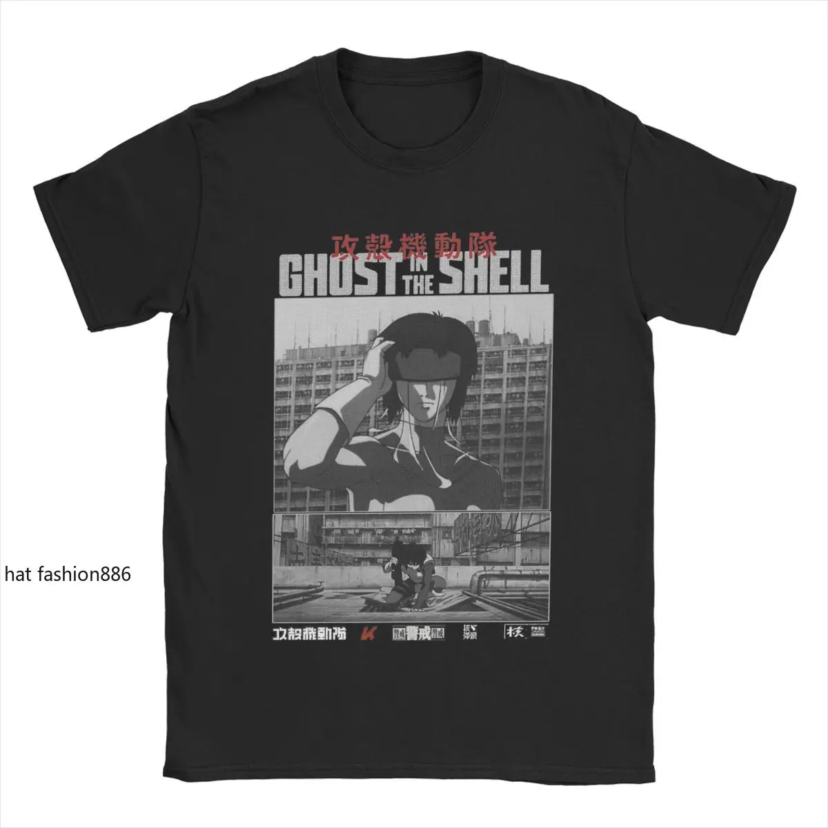 Vintage Major Motoko Kusanagi Ghost In The Shell T-Shirt for Men Pure Cotton T Shirt Anime Short Sleeve Tee Shirt Big Size Tops