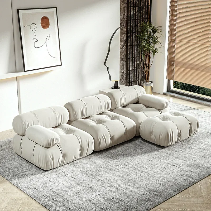 Latest Design Cloth Art Sofa Cream Style INS Simple Technology Flannelette Sofa Designer Middle Modular Block Furniture