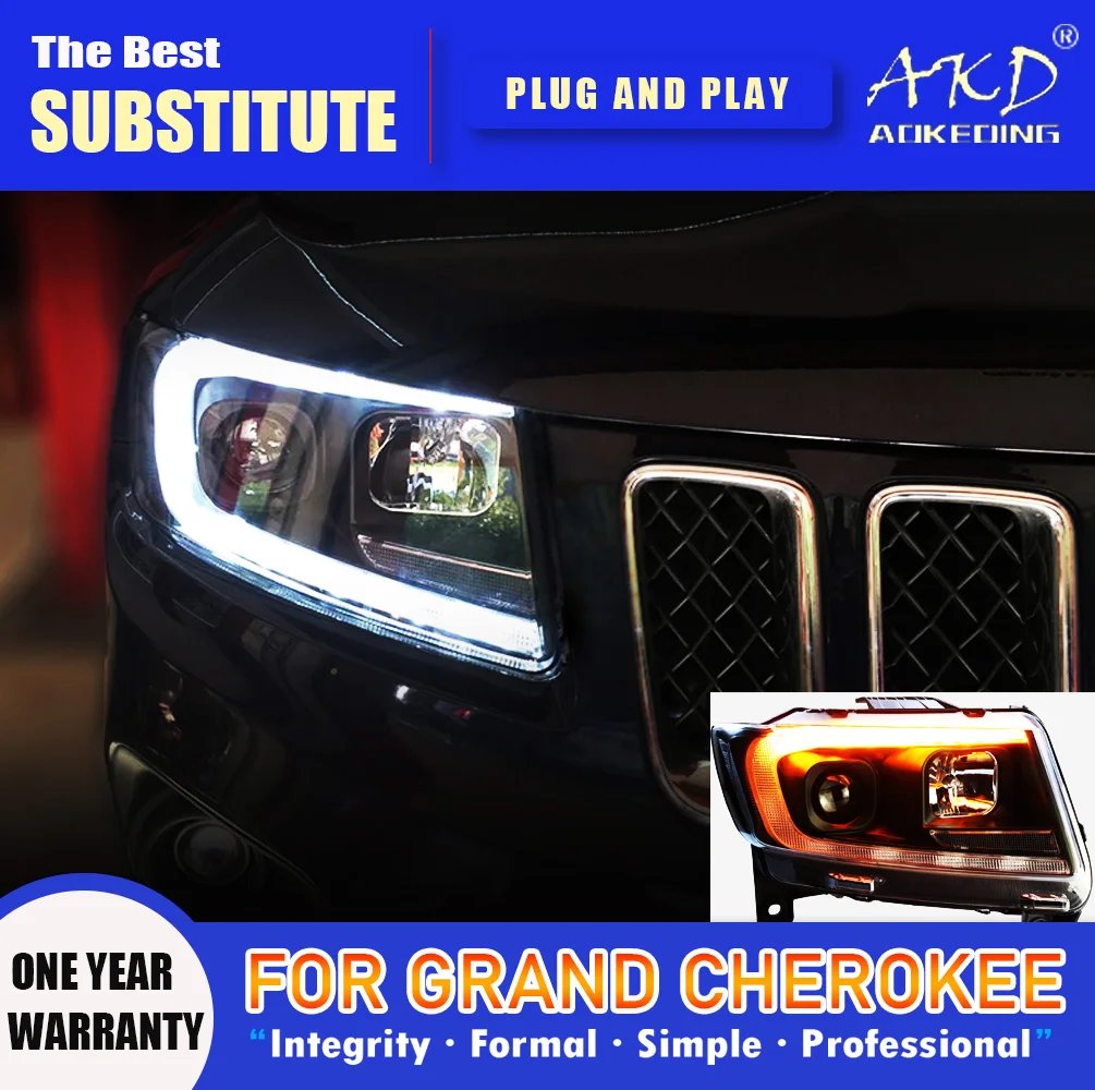 AKD Head Lamp for Grand Cherokee LED Headlight 2011-2015 Headlights Compass DRL Turn Signal High Beam Angel Eye Projector