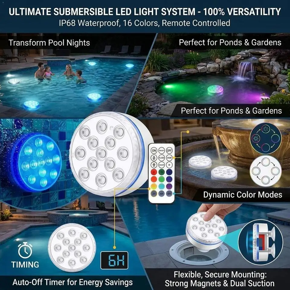 7CM Diving Light Waterproof RF Remote Control LED Diving Light Magnet RGB Pool Light Bathtub Light Under Water Lamp Hot