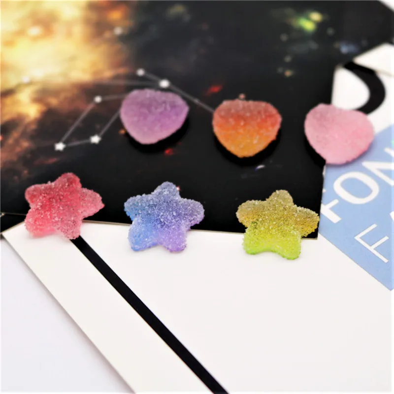 50PCS 8MM Mixed Colors Soft Sweets Dandy Heart Star Charms Granulated Sugar Nail Art Decoration Accessories Manicure Supplies