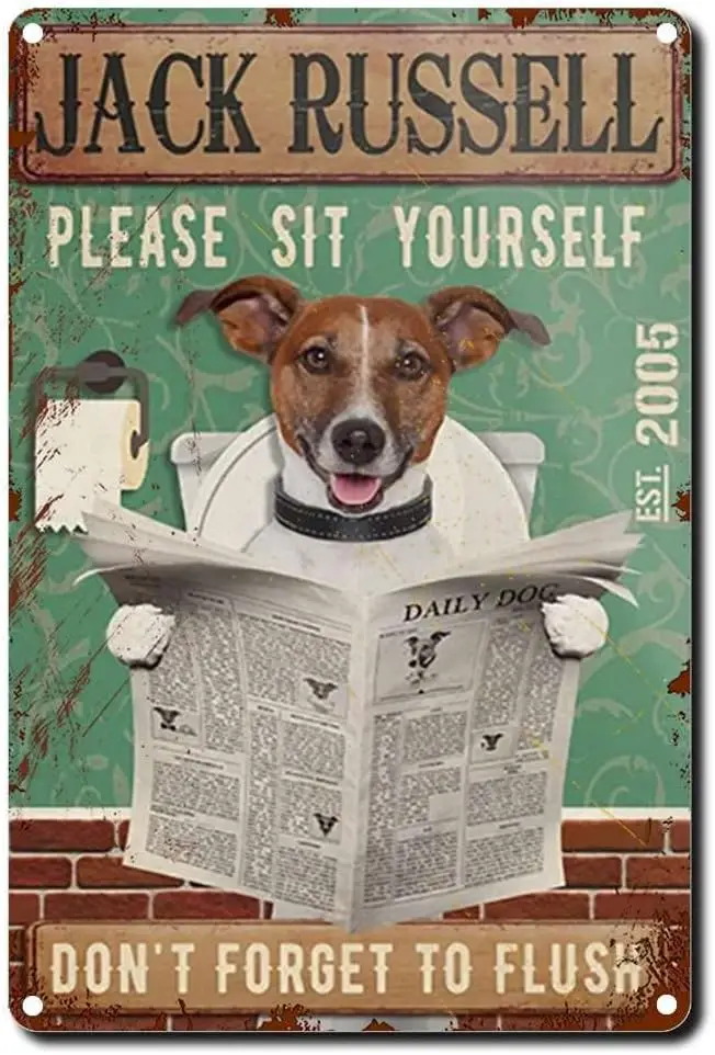 Tin Sign Jack Russell Terrier Lover Jack Russell Terrier Coffee Shop Bathroom Home Decor Wall Art Deco Vintage Metal Tin Sign 8x