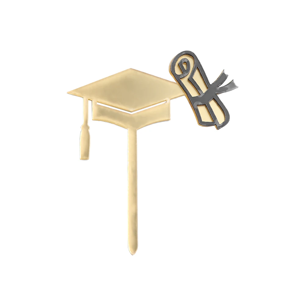 

Acrylic Happy Graduation Cap Cake Toppers Cartoon Black Gold Congrats Cake Topper DIY Bachelor Hat Cap Cake Decoration
